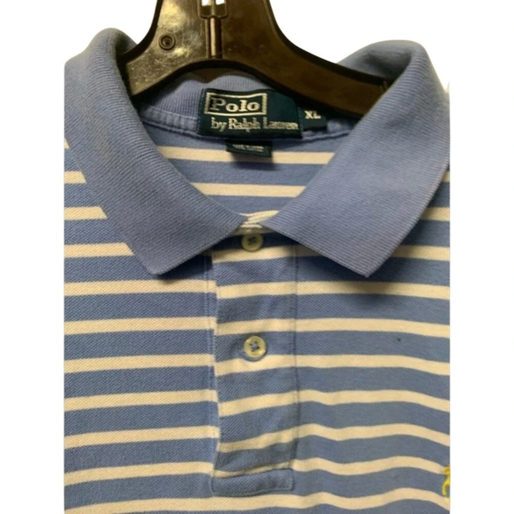 Polo By Ralph Lauren XL Blue Striped Short Sleeve Polo Collared‎ Shirt